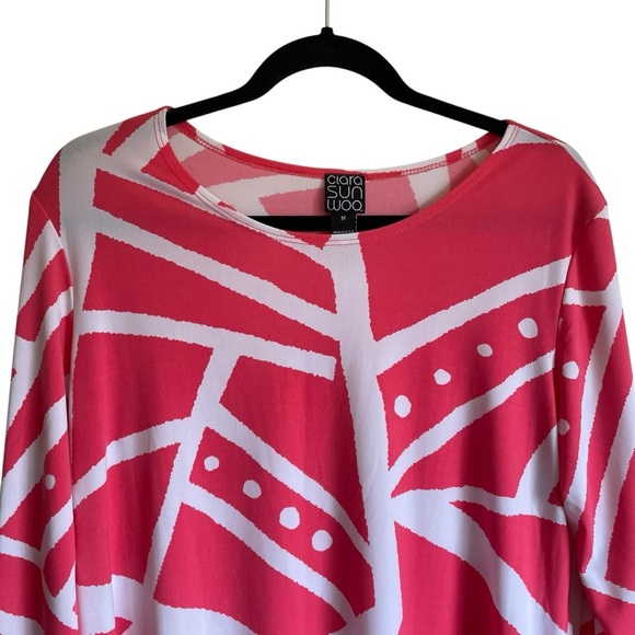 Clara Sunwoo Parachute Hem Tunic Stripes & Dots Coral/White Like New Condition - Picture 5 of 10